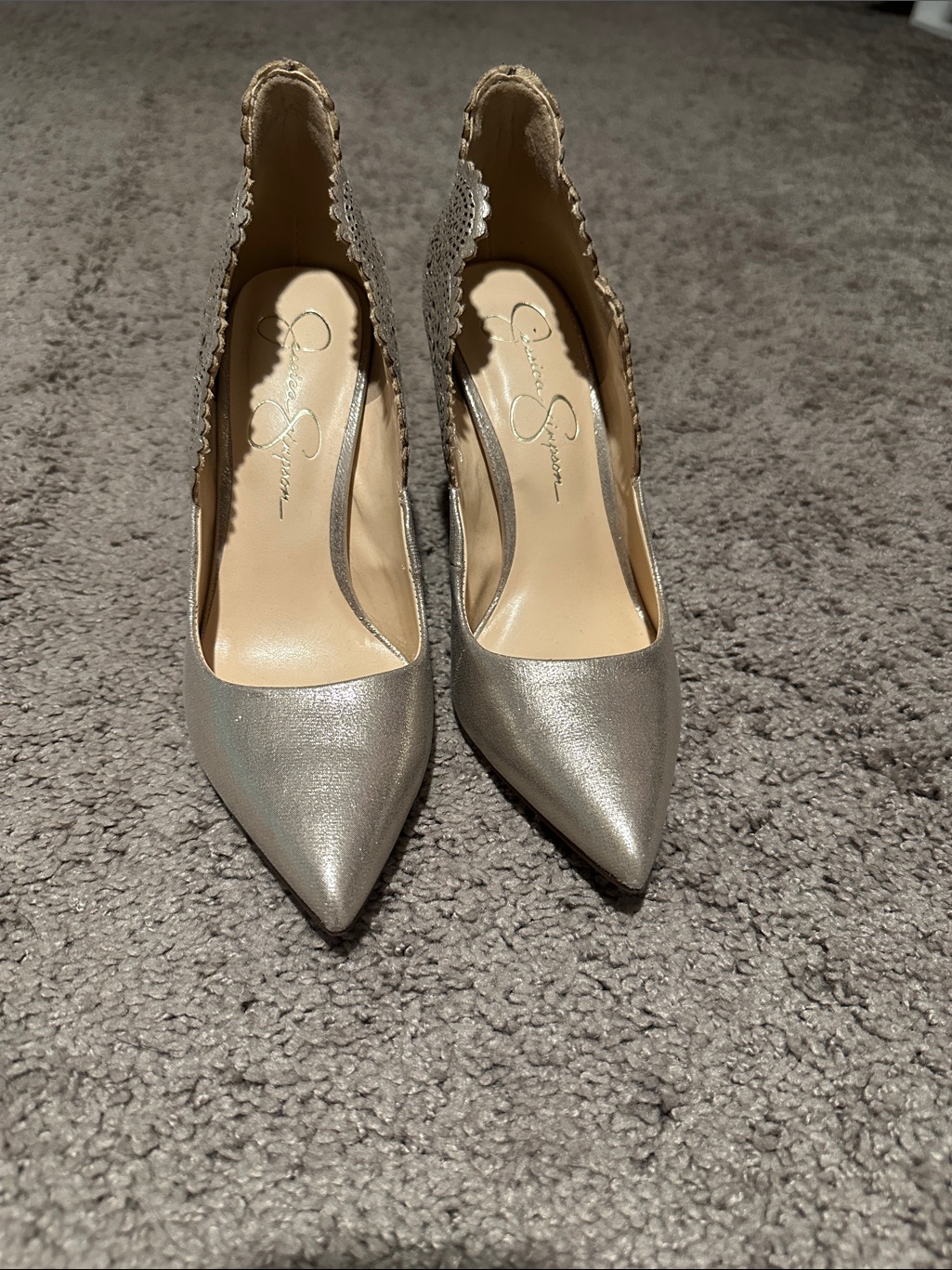 Jessica Simpson Metallic Gold Pointed Slingback Heels